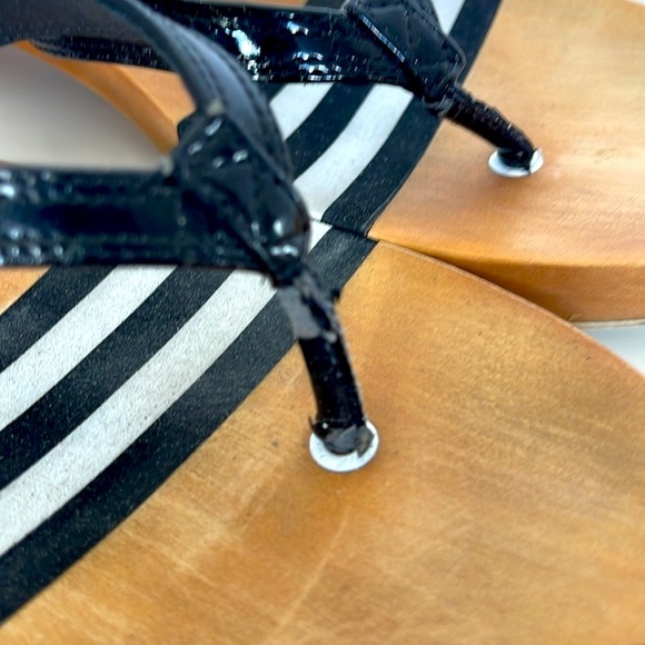 Sperry Top Sider Black and Tan Striped Wooden Sandals Size 7 Flip Flop Slip On - Picture 10 of 14